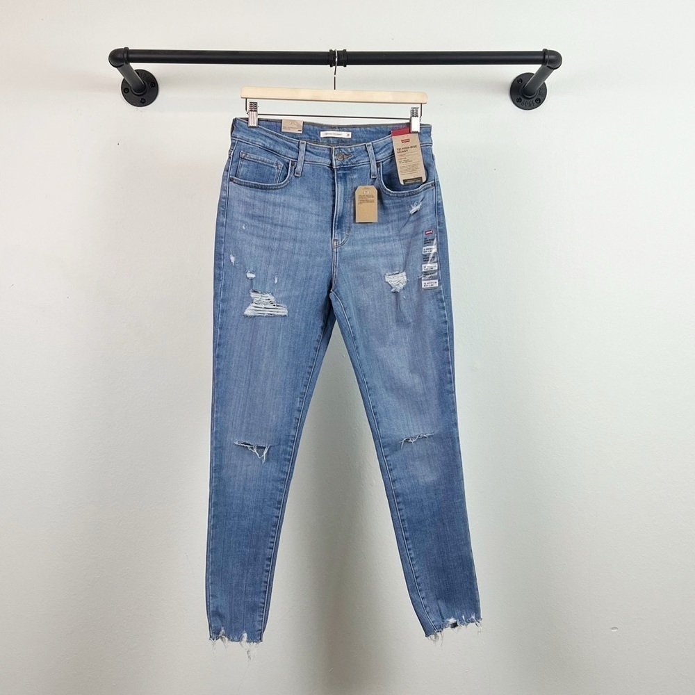 NWT Levi’s 721 Distressed High Rise Skinny Jeans in Medium Indigo Worn - Picture 5 of 11